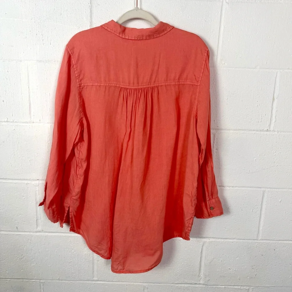 Sigrid Olsen Popover Tunic 100% Linen Roll Tab Sleeves‎ Beach Coastal Earthy 1X - Picture 9 of 15